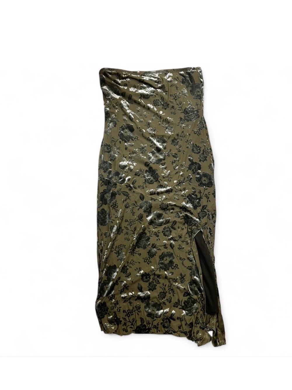 See You Monday Olive Floral Velvet Strapless Midi